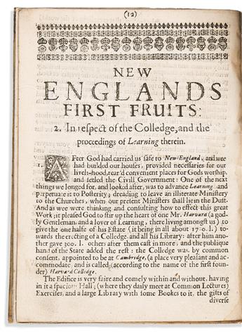 (MASSACHUSETTS.) New Englands First Fruits . . . First of the Conversion of Some of the Indians,